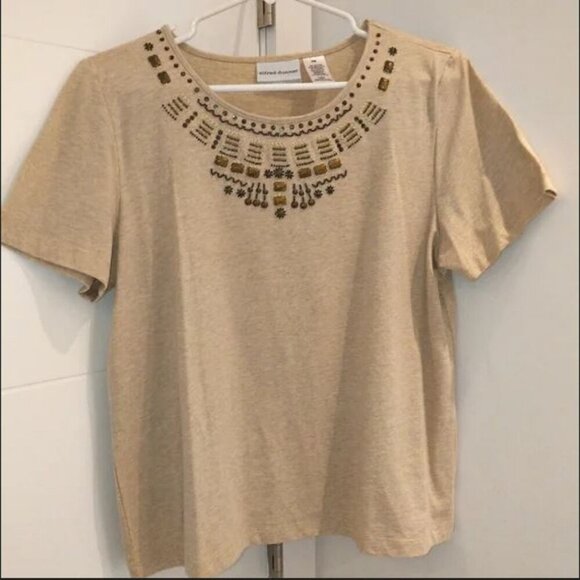🐣NWT Y2K Short Sleeve Top Hand-Beaded Embellished Jewel Neckline/Round-neck Top - Picture 4 of 16